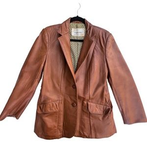 Vintage Clipper Mist Leather 2 Button Blazer Color Dark Camel